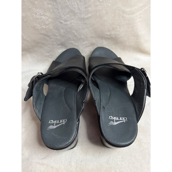 DANSKO Black Leather Chunky Wedge Cris-cross Strap Y2K Comfort Sz 40 US 9 - Picture 6 of 11